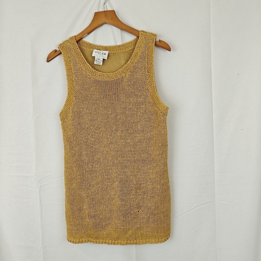 Oscar De La Renta Linen Knit Sleeveless Sweater Vintage Women's Size Medium